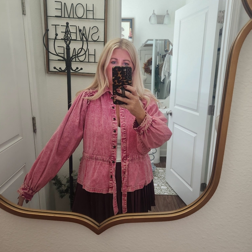Free People Acid Wash Pink Jacket Top - Picture 2 of 7